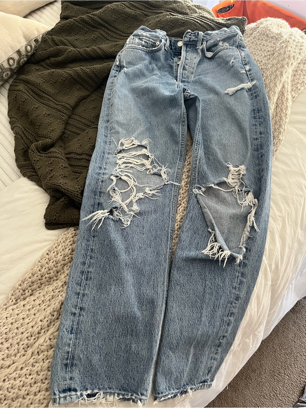 Agolde Distressed Light Wash Denim Straight Leg Jeans size 24 - Picture 11 of 11